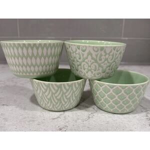 Set 4 BIA Hand glazed Mirabelle Green Oven Safe Dip Tidbit Salsa Sauce Bowls NEW